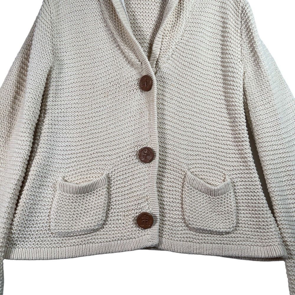 525 America Womens Button Up Hooded Cardigan Jacket Size M Ivory Flared Sleeve - Picture 3 of 11
